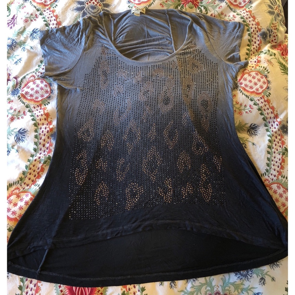 Sequin Ombré Cheetah Design Top w/Ruched Back